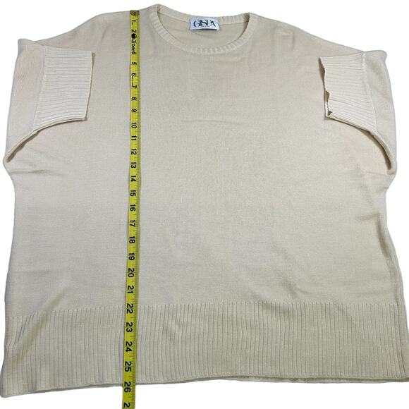 GISPA Light Sweater Women Size 14 Yellow Italian Made Knit Dolman Minimalist Top - Picture 11 of 11